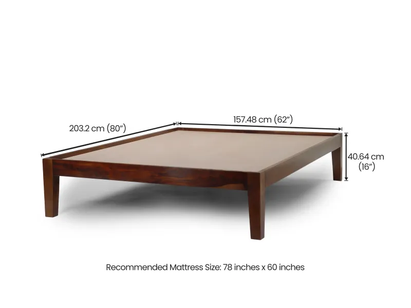 Hugo Solid Wood Queen Size Double Bed with 4 Inches Mattress